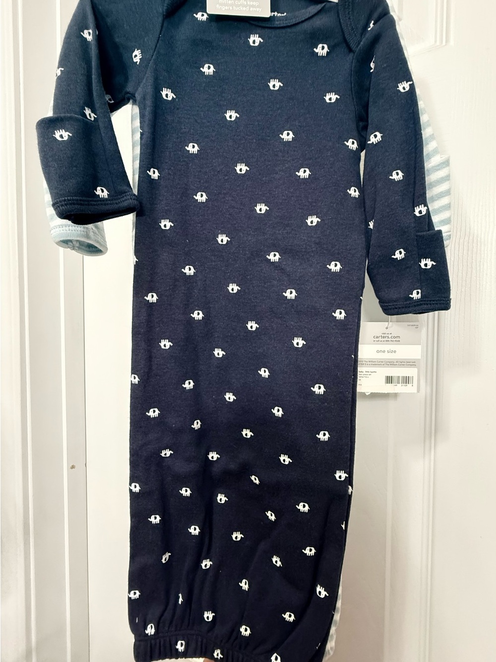 Carter's Navy Blue Sleep Gown with White Elephant Print NWT